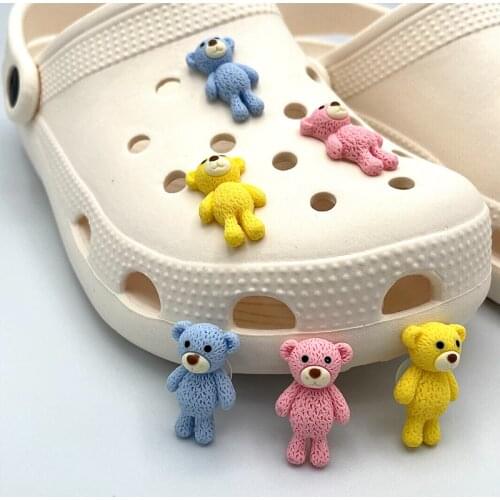 Colorful 3D Cute Kawaii Bear Resin Shoe Badges Decoration Fit For Womens Croc Sandals Clogs Charms Kids Gifts DIY Accessories
