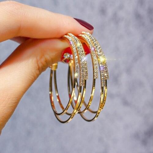 Exaggerated Rhinestone Shiny Circle Hoop Earrings Large Round Earrings for Women 2021 Brincos Fashion Jewelry Accessories