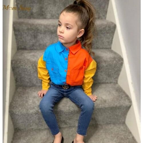 Fashion Baby Boy Girl Cotton Shirt Patchwork Toddler Child Contrast Color Shirt Spring Autumn Summer Outfit Baby Clothes 1-8Y