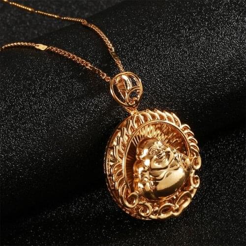 Trendy Buddhism Jewelry for Women Gold Color Maitreya Buddha Pendant Necklace Bless Jewelry