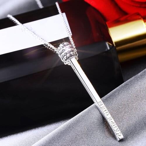 Fashion Women Jewelry Three-dimensional Matchstick Pendants Necklace for Women Long Chain Zircon Stick Pendant Necklaces