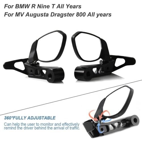 Motor Rearview Mirror Handlebar Rear View Side Mirrors Hand Guard For BMW R Nine T R9T & MV Augusta Dragster 800 360° Adjustable