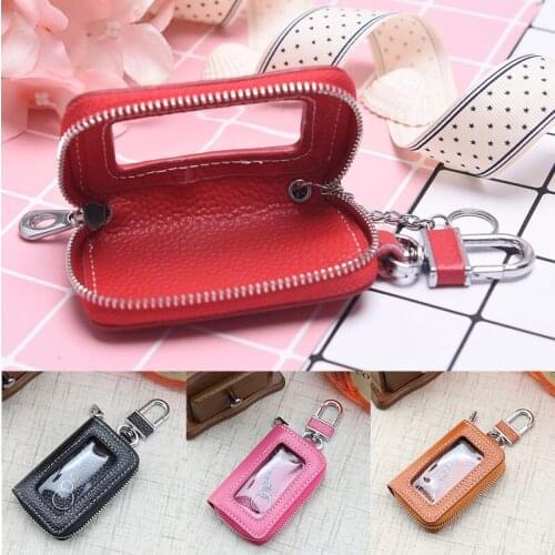 Men & Women Leather Fashion Car Key Case Cowhide Key Cover Fob Key Chain For Car Zipper Wallet Key Wallet Car Key Bag