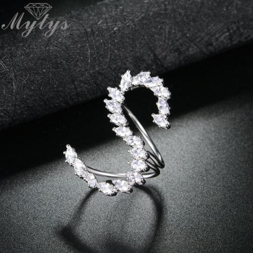 Mytys Anniversary Letter Rings Letter S Silver Color Cubic Zircon Weeding Ring Jewelry Gift for Women Girlfriend Free size R1878