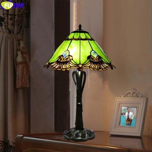 FUMAT Tiffany Desk Light Blue Green Multi Stained Glass Table Lamp Home Decor Handicraft Art Classical Retro Baroque Lighting