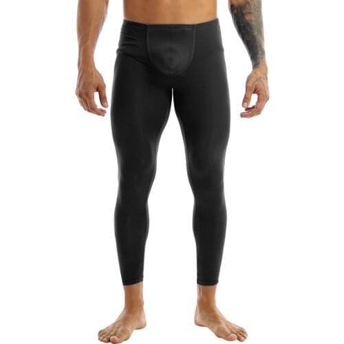 Men Lingerie Underpants Smooth Low Rise Elastic Waistband Underwear Bulge Pouch Stretchy Long Trousers Pants Yoga Gym Sportswear