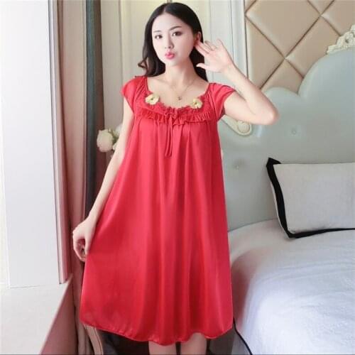 Oversize 4XL Womens Sexy Faux Silk Satin Nightgowns Women Nightwear Summer Ladies Sleepwear Female Night Shirts Home Clothing