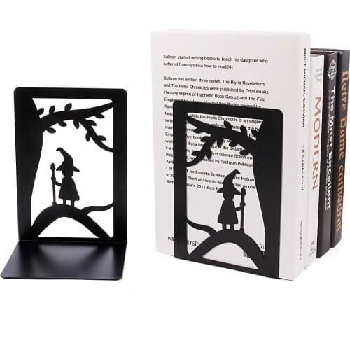 2021 Newest Tree & Witch Shadow Non-Slip Iron Book Ends Desktop Organizer Office Home Bookends Heavy Duty Book Ends Bookrack