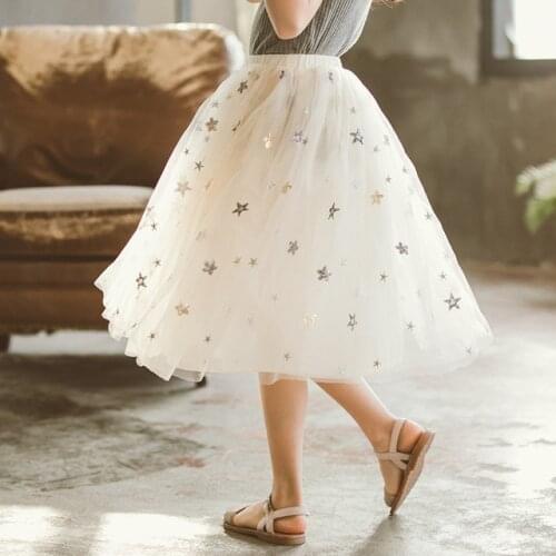 New Girls Sequin Skirt Spring 2020 Shining Star Mesh Long Princess Tutu Skirts Teens Kids Tulle Skirt Mom and Daughter Outfits