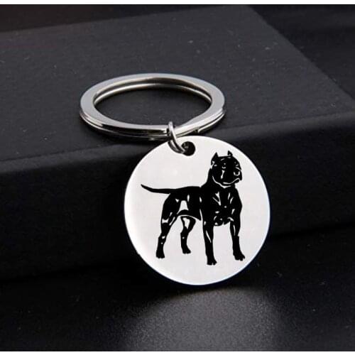 New Fashion Round Bully Pitbull Keychains Stainless Steel Bully Pitbull Key Chains Jewellery