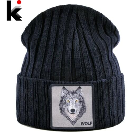 New Fashion Knitted Hats For Men Women Wolf Pattern Skullies Beanies Unisex Knitting Streetwear Hip Hop Bonnet Caps Kpop Gorras