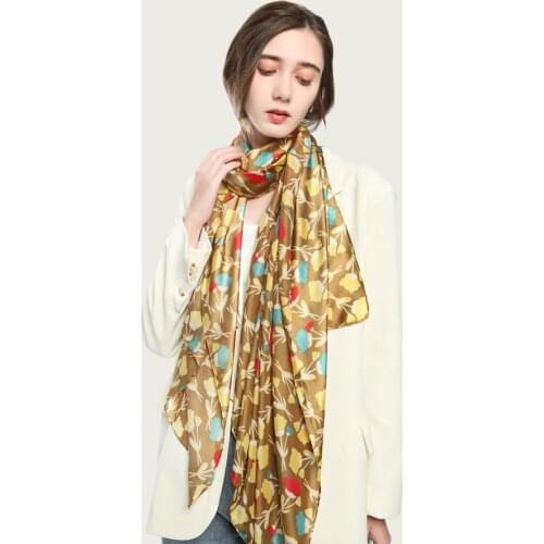New Soft Large Silk Neck Scarf Leaves Pattern Stylish Foulard Long Shawl Travel Wrap [5030]