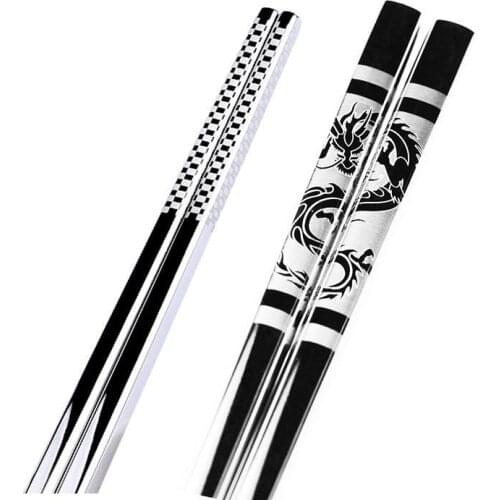1pair Stainless Steel Anti Skid Dragon Chopsticks Sushi Metal Iron Portable Chinese Healthy Food stick for sushi chopsticks set