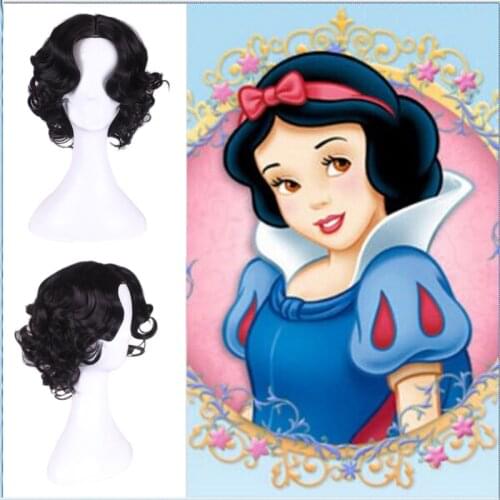 Anime Snow White Princess Wig Body Wave Hair Heat Resistant Synthetic Costume Wigs For Women Short Black Cosplay Wig + Free Cap