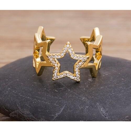 Hot Sale Star Design Crystal Adjustable Rings For Women Girls Rhinestone Bride Open Finger Ring Wedding Engagement Charm Jewelry