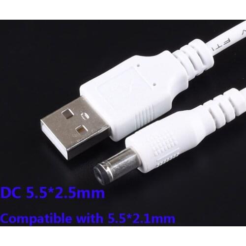 DC Power Plug USB Convert To 5.5*2.5mm/DC5.5*2.1mm White Jack With Cord Connector Cable