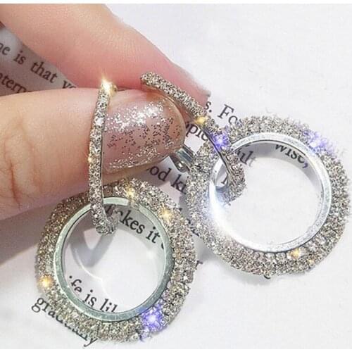 Luxury Crystal Earrings For Girl Geometric Circle Drop Earrings Women Cute Rhinestone Dangle Earrings Fashion Gift