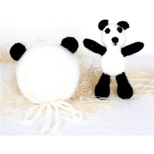 Newborn Panda hat Baby Panda bear hat with toy set photo props Baby bear bonnet matching toy set photography props
