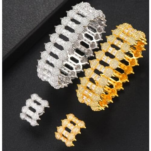 Soramoore Moroccan Luxury Unique Design Fashion BA+RI Noble Bangle+Ring Set for Women Bridal Wedding Show Ladies Romantic Gift