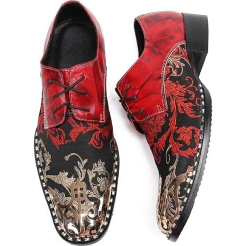 Genuine Leather Mens Classic Shoes Spiked Embroider Loafers Black Red Wedding Gold Toe Dress Brogue Flats Slip On Shoe Lasts