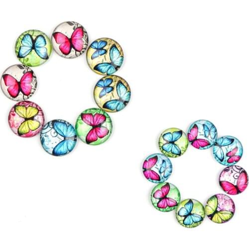 Xinyao 20pcs/10pcs/lot 10mm/12mm/14mm/18mm/20mm/25mm/30mm/35mm Butterfly Pattern Glass Round Cabochon for DIY Jewelry Findings