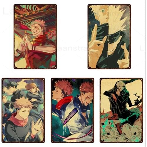 Japanese Anime Iron Sign Manga Home Decoration Metal Sign Wall Art Jujutsu Kaisen Tin Plate Teenager Room Decor Iron Plaque
