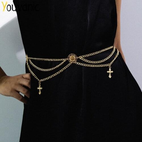 Youvanic Vintage Coin Cross Waist Belt Chain For Women Punk Tassel Statement Charm Body Chains Fashion Jewelry Accessories 0521