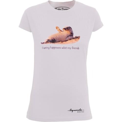 Bichón Designs T-shirt women short sleeve, Casual design line design aquasim lion marine women and girl