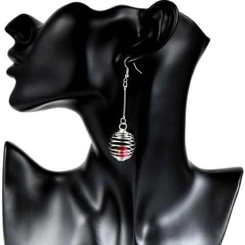 Women Natural Stone Circle Spring Earring Tiger Eye Turquoises Onyx Obsidian Dangling Pierced Earrings Hoops Hanging Jewelry