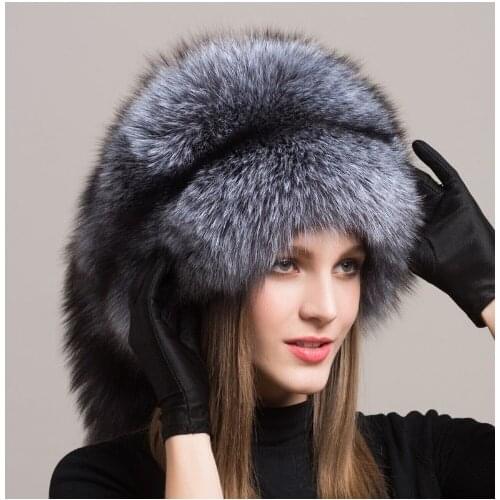 Winter Women Fur Cap Real genuine natural Fox Fur Hats Headgear Russian Outdoor Girls Beanies Cap ladies warm fashion cap