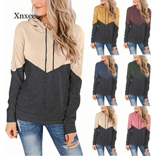 Spring Autumn Sweatshirt Women Fashion Street Contrast Color Patchwork Casual Loose Long Sleeve Pullover Ladies Hooded Tops