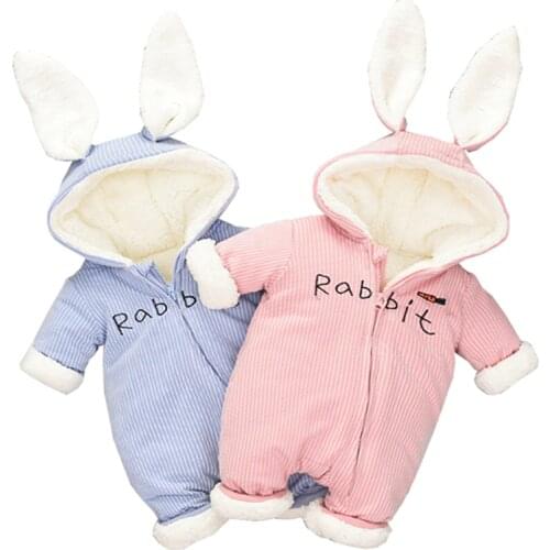 Newborn Winter Fleece Velvet Rompers Overalls Clothes Infant Baby Boys Girls Cute Cartoon Rabbit Thicken Warm Pure Cotton Coats