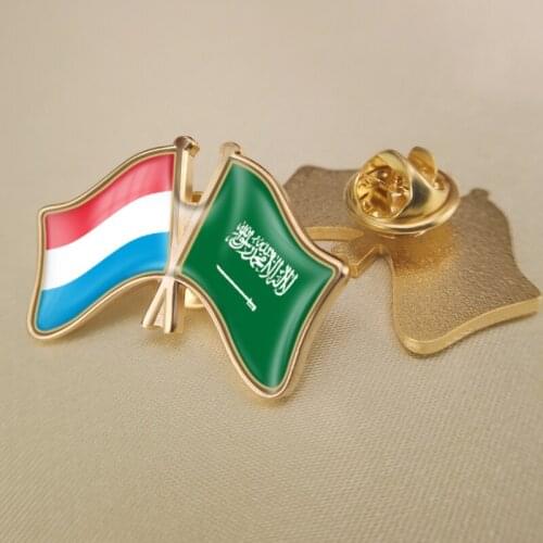 Luxembourg and Saudi Arabia Crossed Double Friendship Flags Lapel Pins Brooch Badges