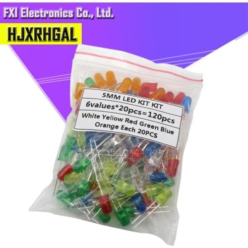 120pcs 6color X 20pcs 5mm LED Light Assorted Kit DIY LEDs Set White Yellow Red Green Blue Orange
