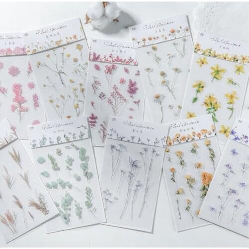1 Sheet Dry Flowers and Plant Specimen Style PVC Decorative Stickers Bullet Diary Notebook Decoration
