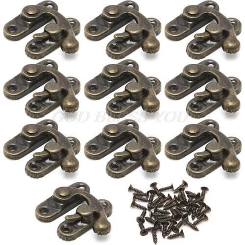 10x Antique Metal Catch Curved Buckle Horn Lock Clasp Hook Jewelry Box Padlock Drop Shipping