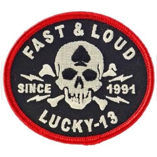 Lucky 13 Fast & Loud Skull Patch Rockabilly Punk Kustom Kulture Retro Iron On