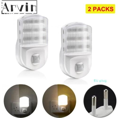 2 PACK Motion Sensor Night Light Potable 9 LED Closet Lights Plug Socket Power Supply Cabinet IR Infrared Motion Wall Lamp