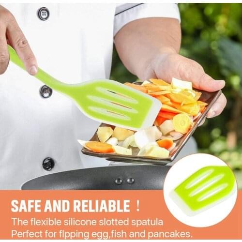 2 Pieces Silicone Turner Spatula Slotted Spatula Heat Resistant Non-Stick Kitchen Utensil for Fish Eggs Pancakes 12 Inch