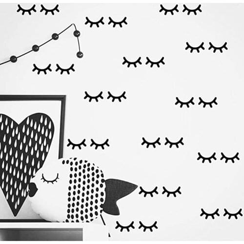 48 Pcs Sleepy Eyes Wall Sticker Decoration For Kids Room Removable Eyelashes Wall Art Decal Nursery Sleepy Eyes Wallpaper AZ263