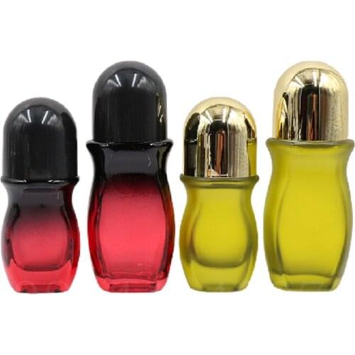 50ml Gradient Red Roll on Bottle Glass Bead Gold Lid Black Cap 30ml Cosmetic Perfume Container Empty Essential Oil Vials 10pcs