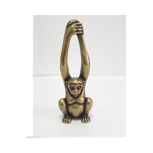 6cm China pure brass Long arm monkey small statue