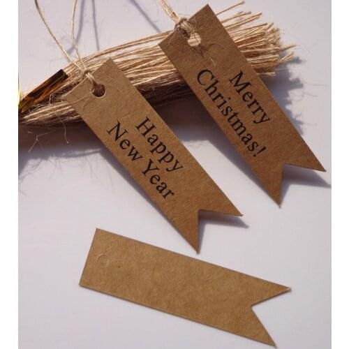 100pcs/lot Brown Kraft Paper Tags DIY Mini Food Lable Craft Hand Draw Tags Merry Christmas Happy New Year Cards Strings 7*2cm