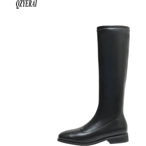 Brand Knee high boots Genuine leather Women boots Warm in winter stretch Motorcycle boots Knight boots snow boots Women shoes