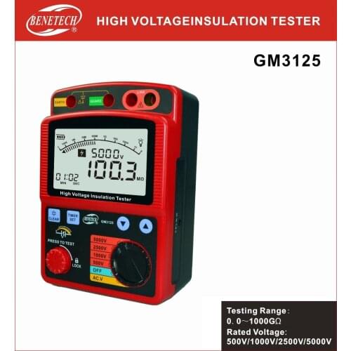 BENETECH 100% Original GM3125 Digital Insulation Resistance Tester Meter Megohmmeter 5000V Insulation megger Ohm Voltmeter
