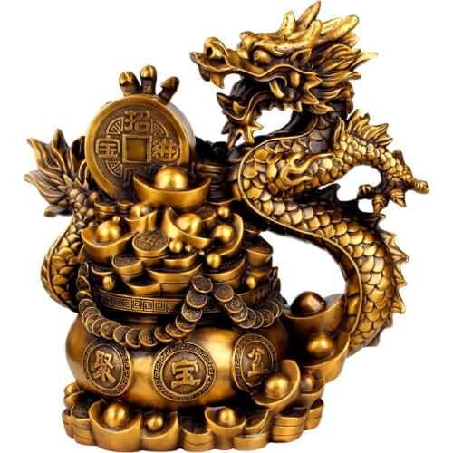 Feng Shui Bronze Dragon Decoration Zodiac Dragon Treasure Pot Home & Office Decoration Coppper Crafts Gifts