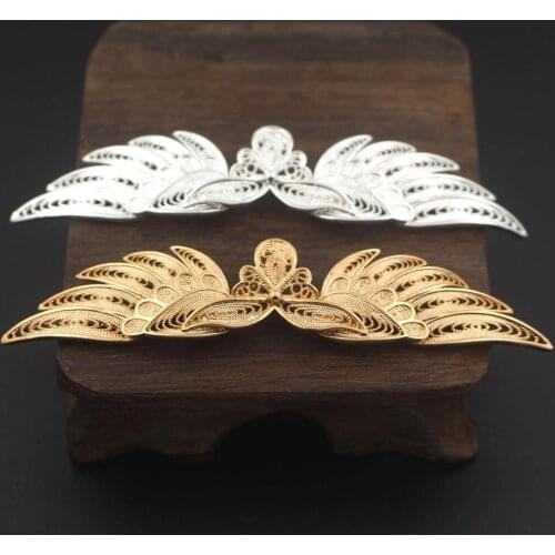 10pcs Quality Brass Metal Casted Angela Wings Charms Stamping Decoration Silver Gold Color Findings for DIY Jewelry Accessories