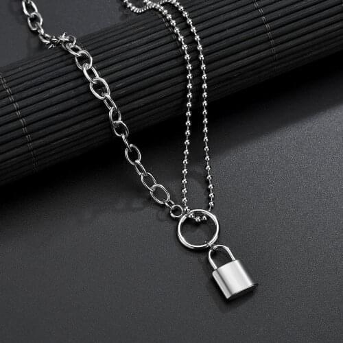 Hip Hop Jewelry Padlock Multi Layer Punk Chain Lock Necklace For Eboy Steampunk Large Pendant Long Necklace Boyfriend Gift