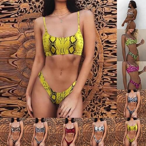 Hot Sale Fashion Women Ladies Padded Push Up Leopard Print Bandage Bikini Push-up Padded Bra Swimsuit Bathing 2pcs Set Swimwear