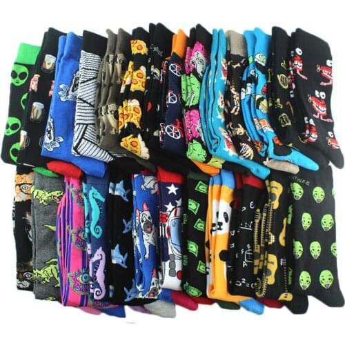Cotton Happy Funny Socks Men Alien Planet Shark Crazy Design Sokken Unisex Novelty Dinosaur Crew Skateboard Calcetines Hombre